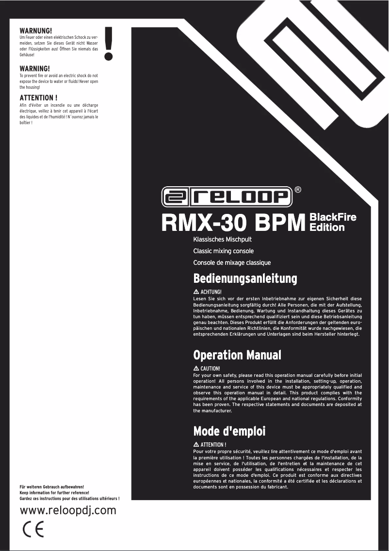 Page 1 de la notice Manuel utilisateur Reloop RMX-30 BPM BlackFire Edition