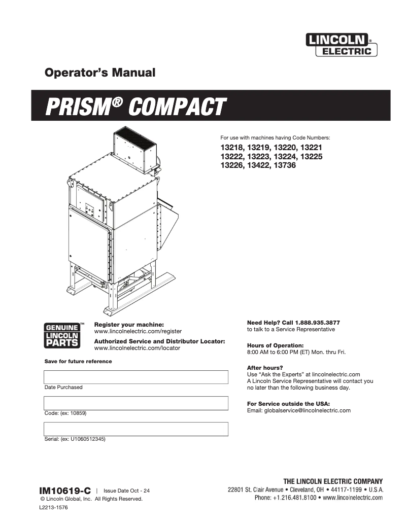 Page n°1 - Manuel utilisateur Lincoln Electric PRISM COMPACT