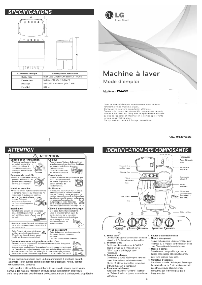 Page 1 de la notice Manuel utilisateur LG P1440R