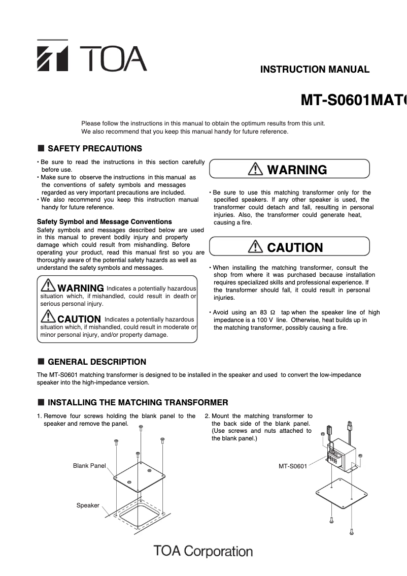 Imagen de la primera página del manual del dispositivo MT-S0601