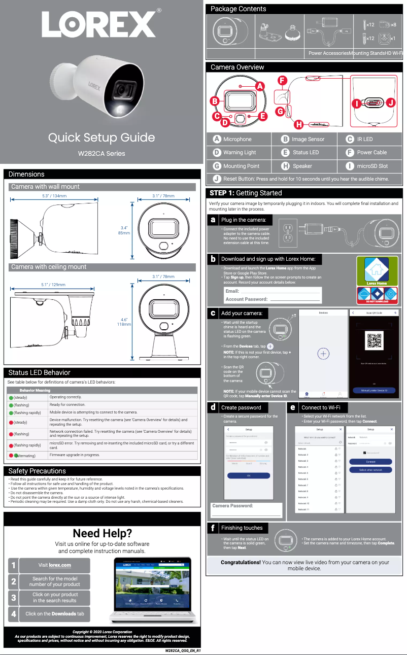 Page 1 de la notice Manuel utilisateur Lorex W282CAD