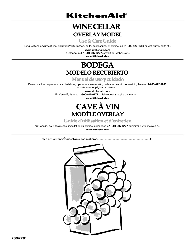 Page 1 de la notice Manuel utilisateur KitchenAid KUWO24LSBX