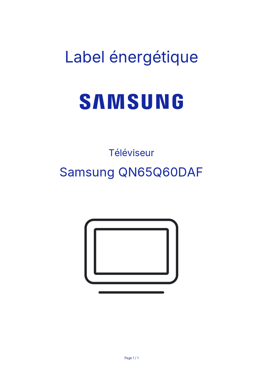 Page n°1 - Label énergétique Samsung QN65Q60DAF