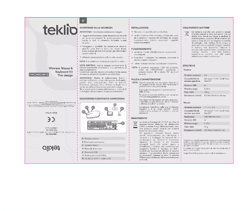 Page n°1 - Manuel utilisateur TEKLIO CWC340G-881G