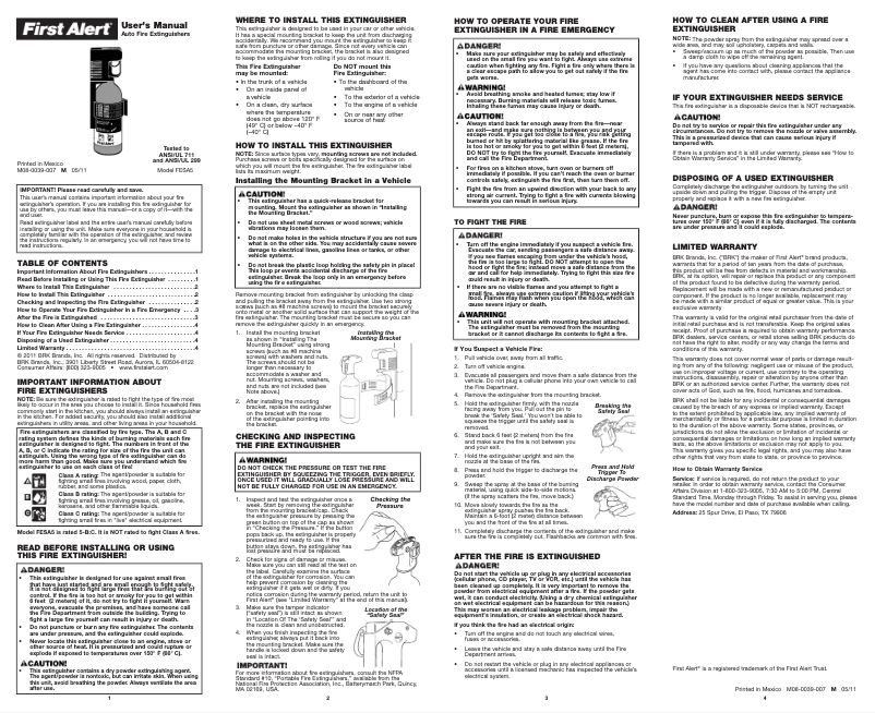 Page 1 de la notice Manuel utilisateur First Alert FESA5