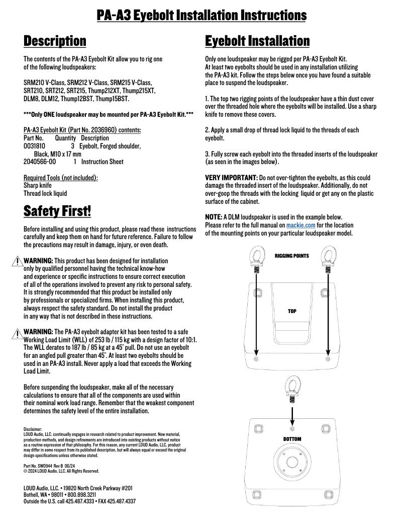 Page n°1 - Guide d'installation Mackie SRT215