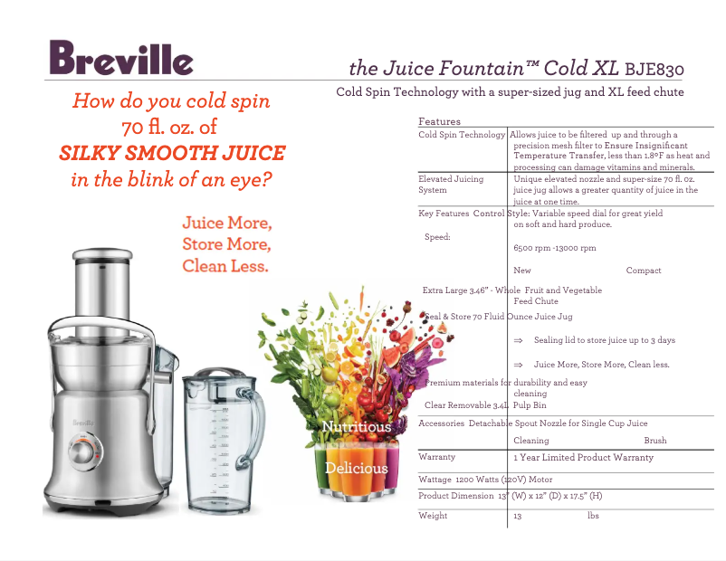 Image de la première page du manuel de l'appareil the Juice Fountain Cold BJE830