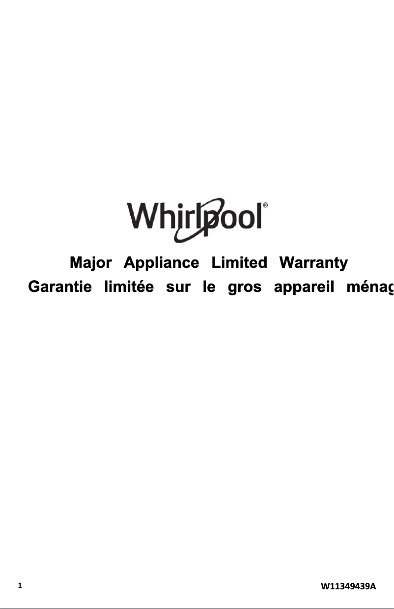 Page 1 de la notice Informations de garantie Whirlpool WRF540CWHW