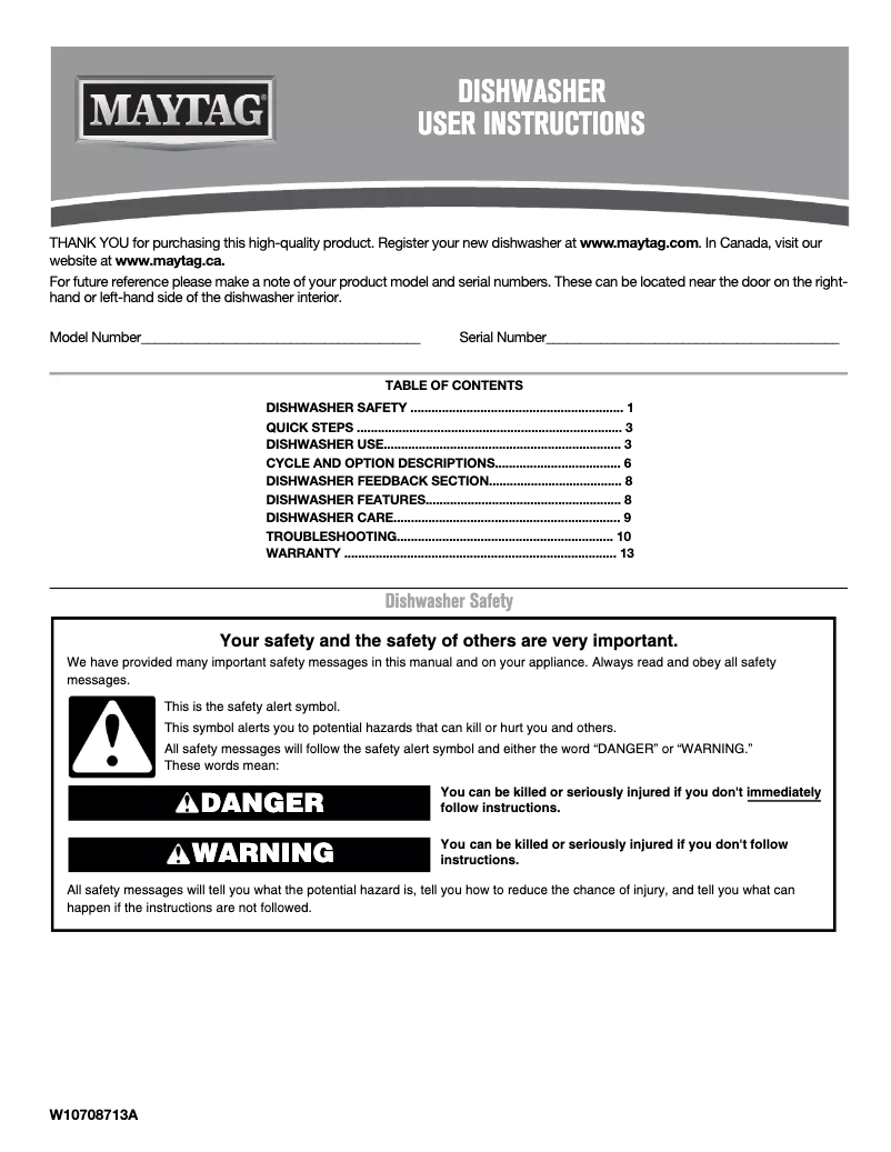 Page 1 de la notice Manuel d'utilisation et d'entretien Maytag MDB8979SF