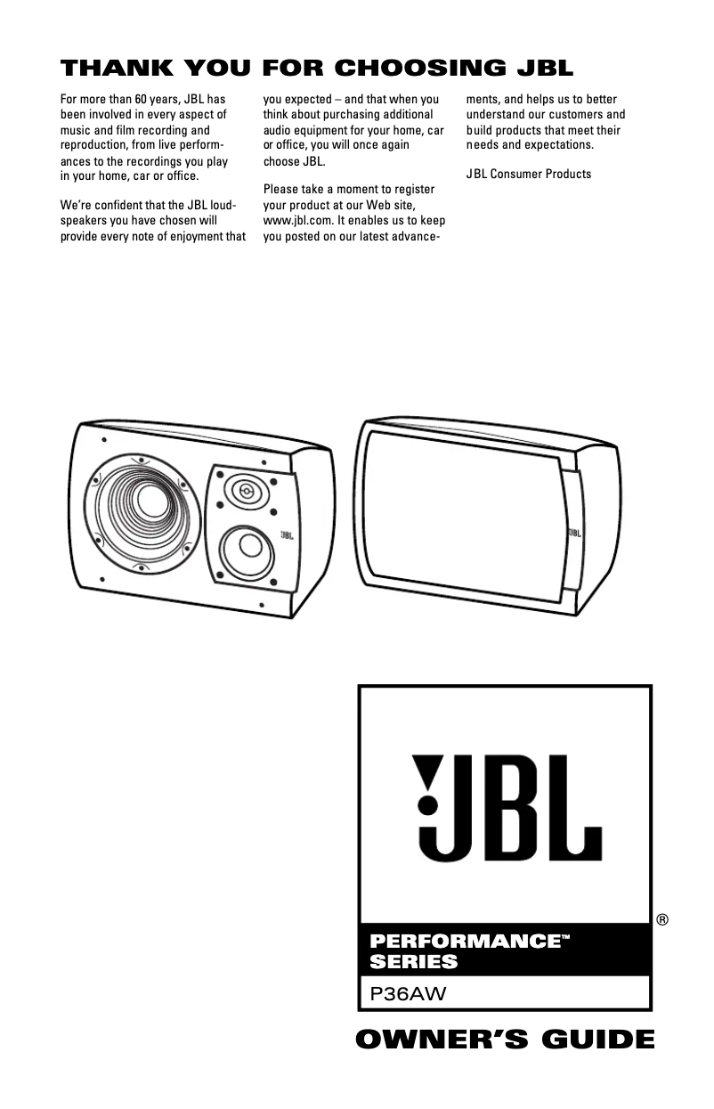 Page 1 de la notice Manuel utilisateur JBL Performance P36AW