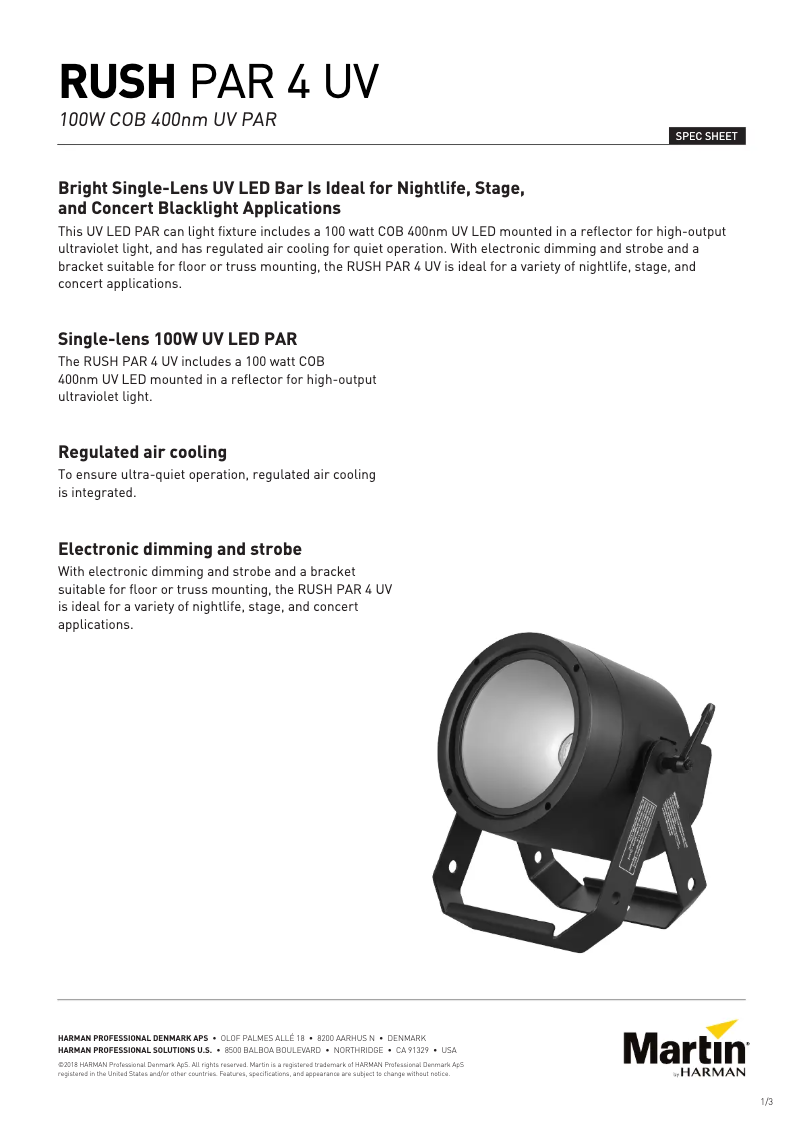 Page 1 de la notice Fiche technique Martin RUSH PAR 4 UV