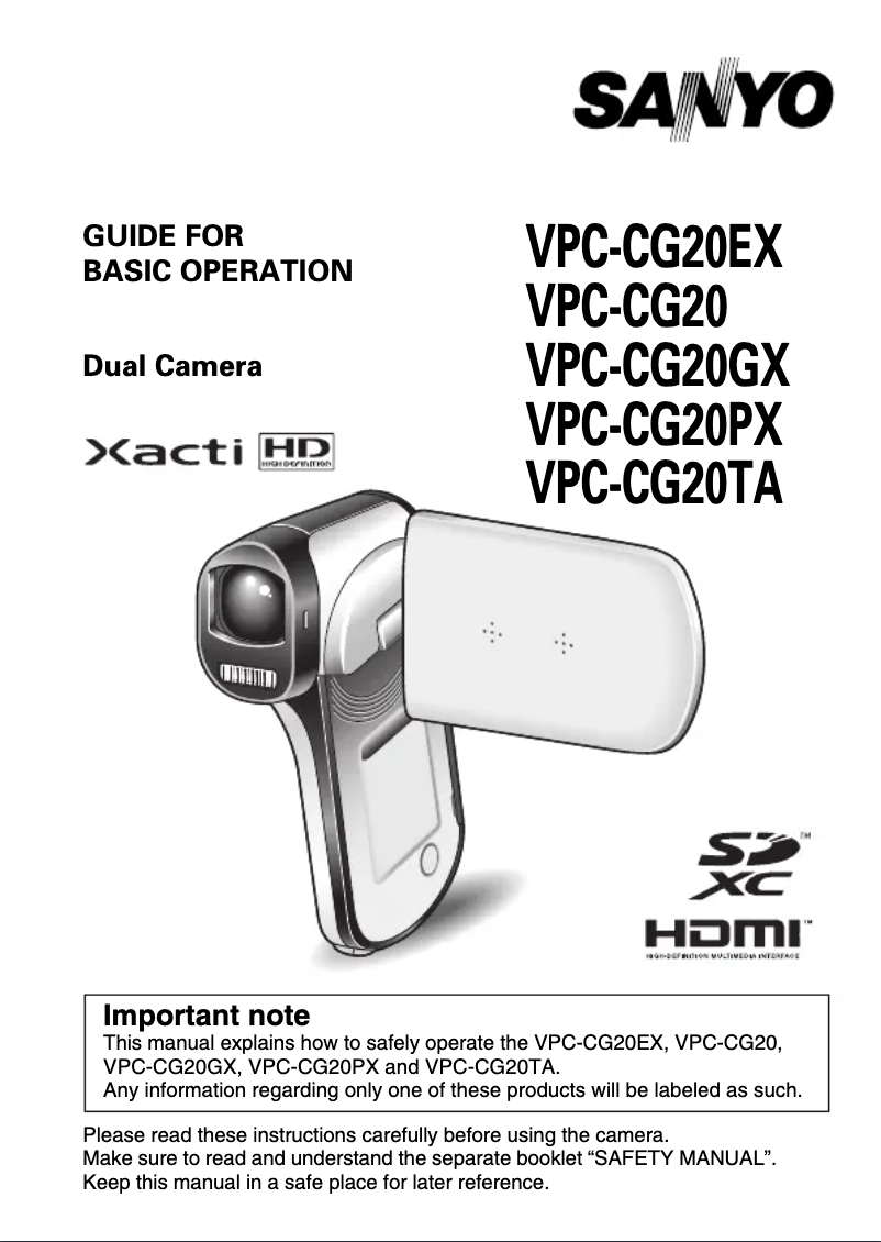 Image de la première page du manuel de l'appareil Xacti VPC-CG20PX