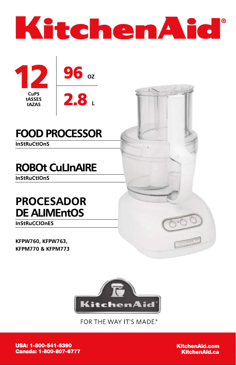 Page 1 de la notice Manuel utilisateur KitchenAid KFPW760WH