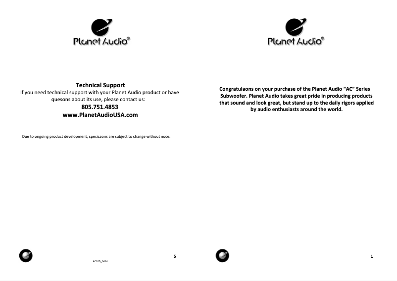 Page 1 de la notice Manuel utilisateur Planet Audio Anarchy AC10D