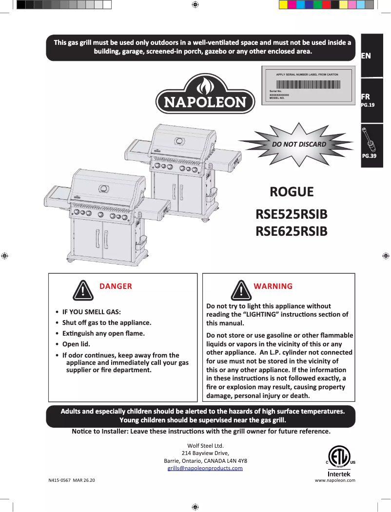 Image de la première page du manuel de l'appareil Rogue SE 525 RSIB