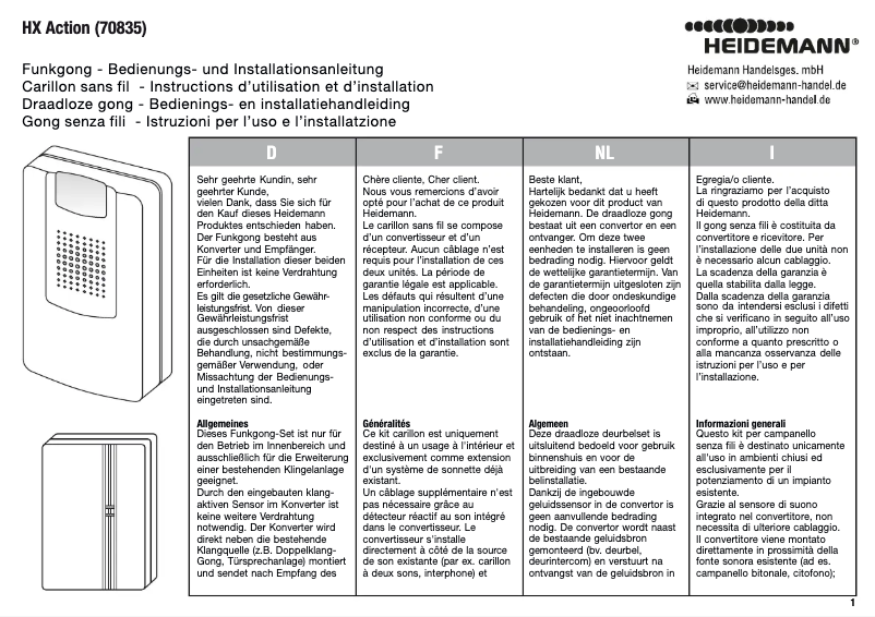 Page 1 de la notice Manuel utilisateur Heidemann 70835