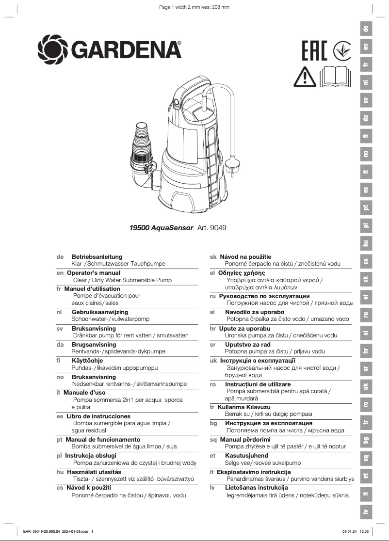 Page 1 de la notice Manuel utilisateur Gardena 19500 AquaSensor