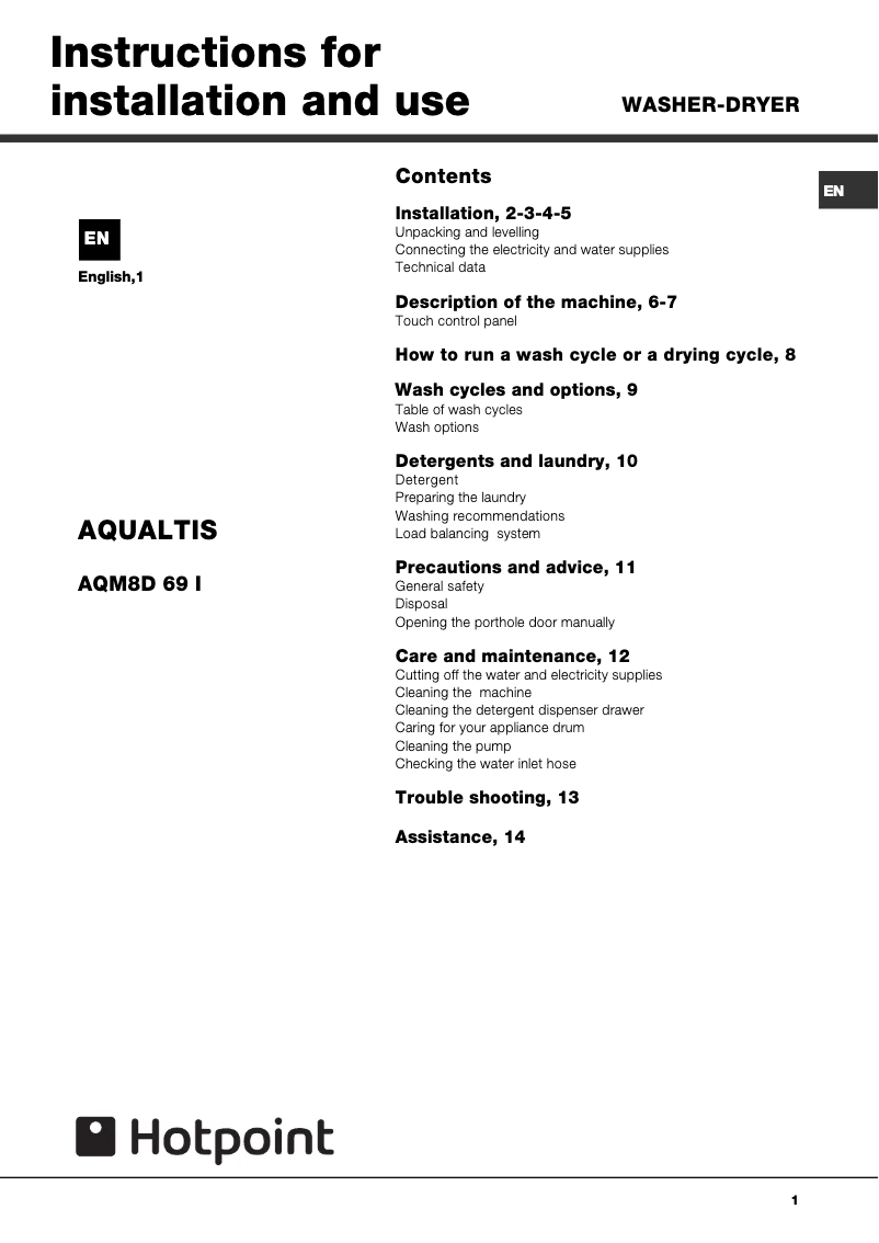 Image de la première page du manuel de l'appareil AQM8L 29 I V