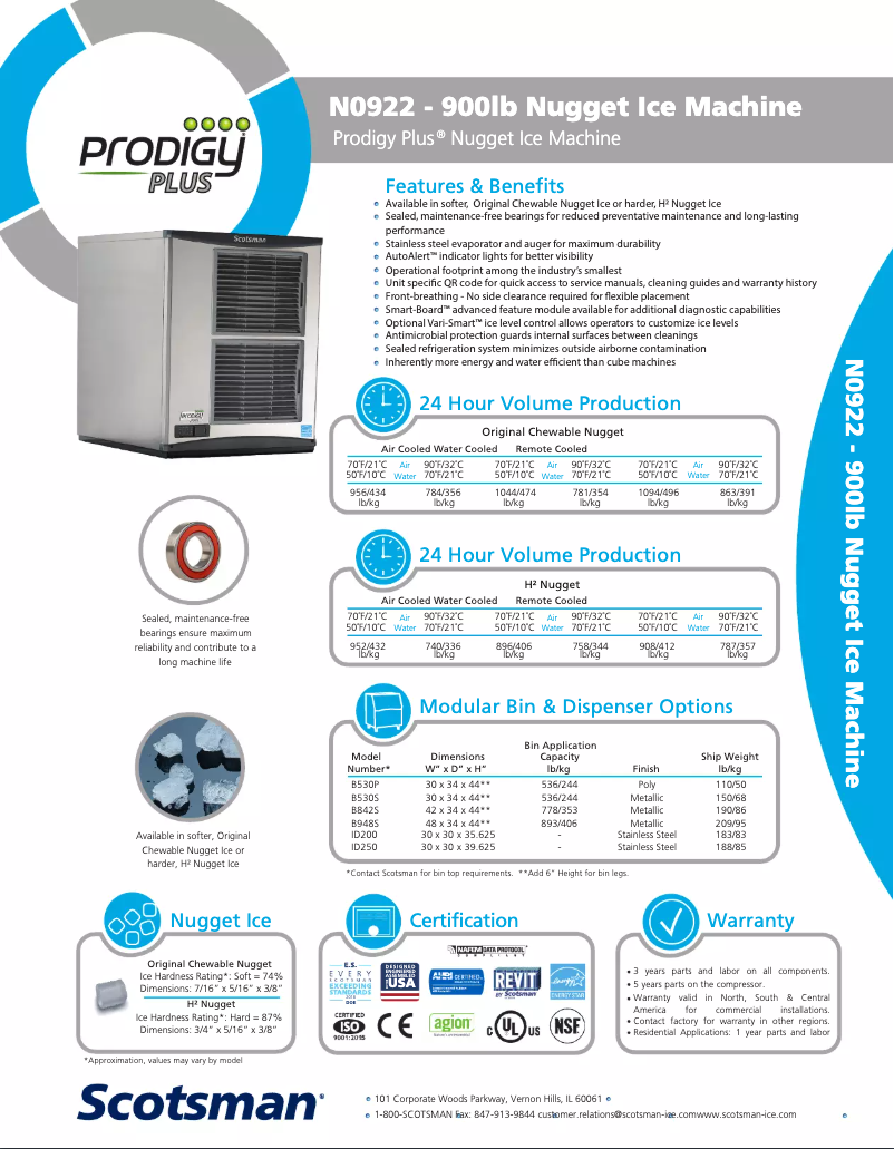 Page 1 de la notice Fiche technique Scotsman N0922A-32