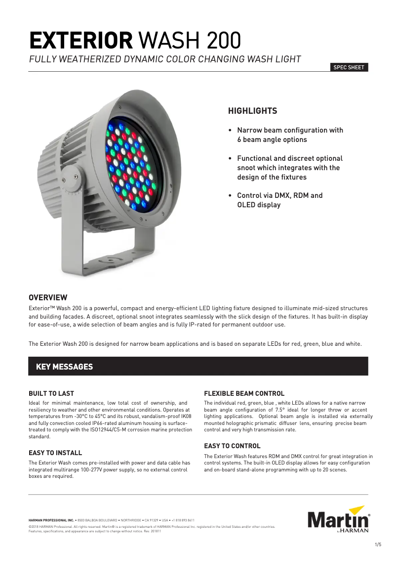 Page 1 de la notice Fiche technique Martin Exterior Wash 200