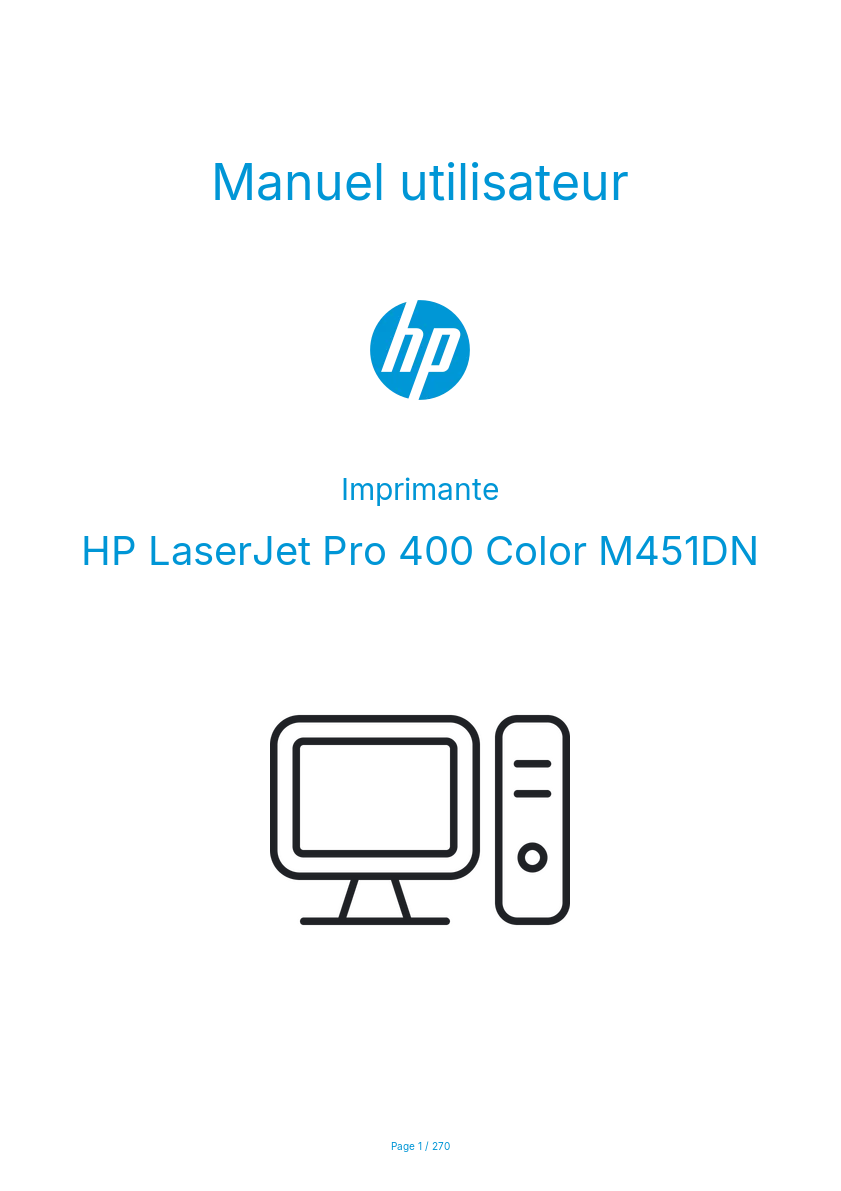 Image de la première page du manuel de l'appareil LaserJet Pro 400 Color M451DN