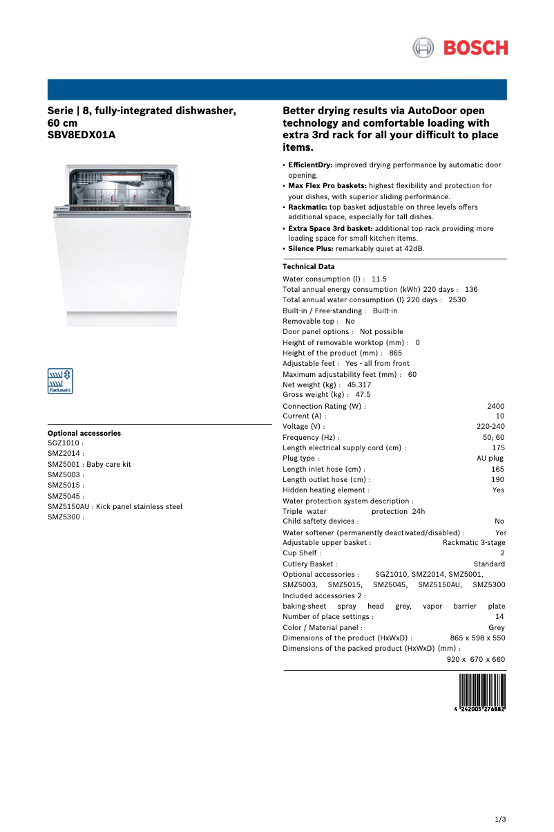 Page n°1 - Fiche technique Bosch SBV8EDX01A