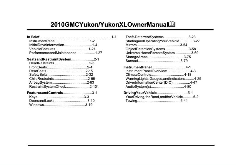 Page 1 de la notice Manuel utilisateur GMC Yukon XL (2010)