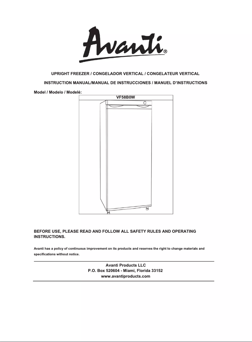 Page 1 de la notice Manuel utilisateur Avanti VF58B0W