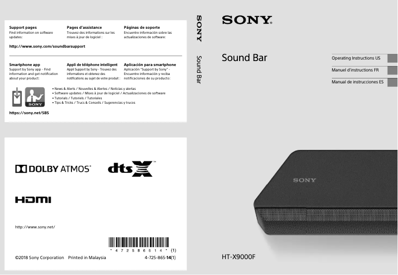 Page 1 de la notice Manuel utilisateur Sony HT-X9000F