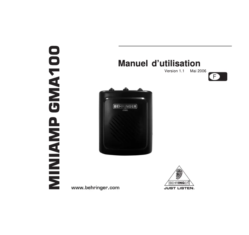 Page n°1 - Manuel utilisateur Behringer Miniamp GMA100