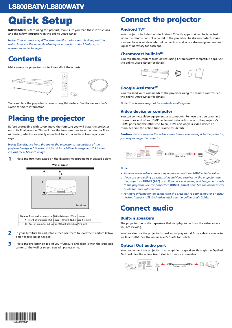 Página 1 del manual Guía de inicio rápido Epson EpiqVision Ultra LS800
