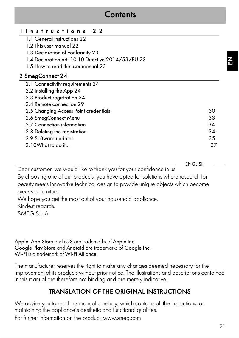 Page 1 de la notice Mode d'emploi Smeg SFP6104WTPB