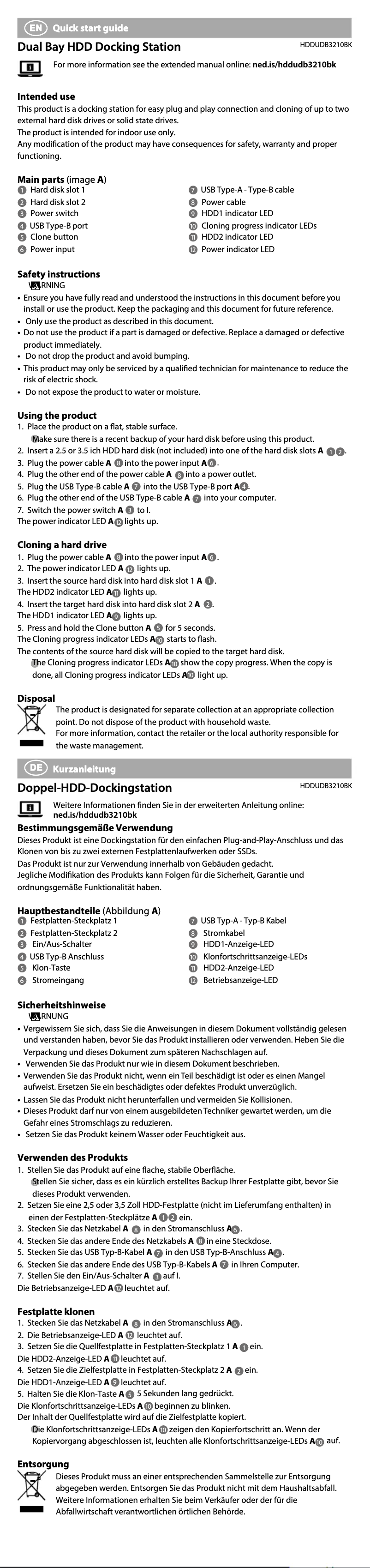 Page n°1 - Manuel utilisateur Nedis HDDUDB3210BK