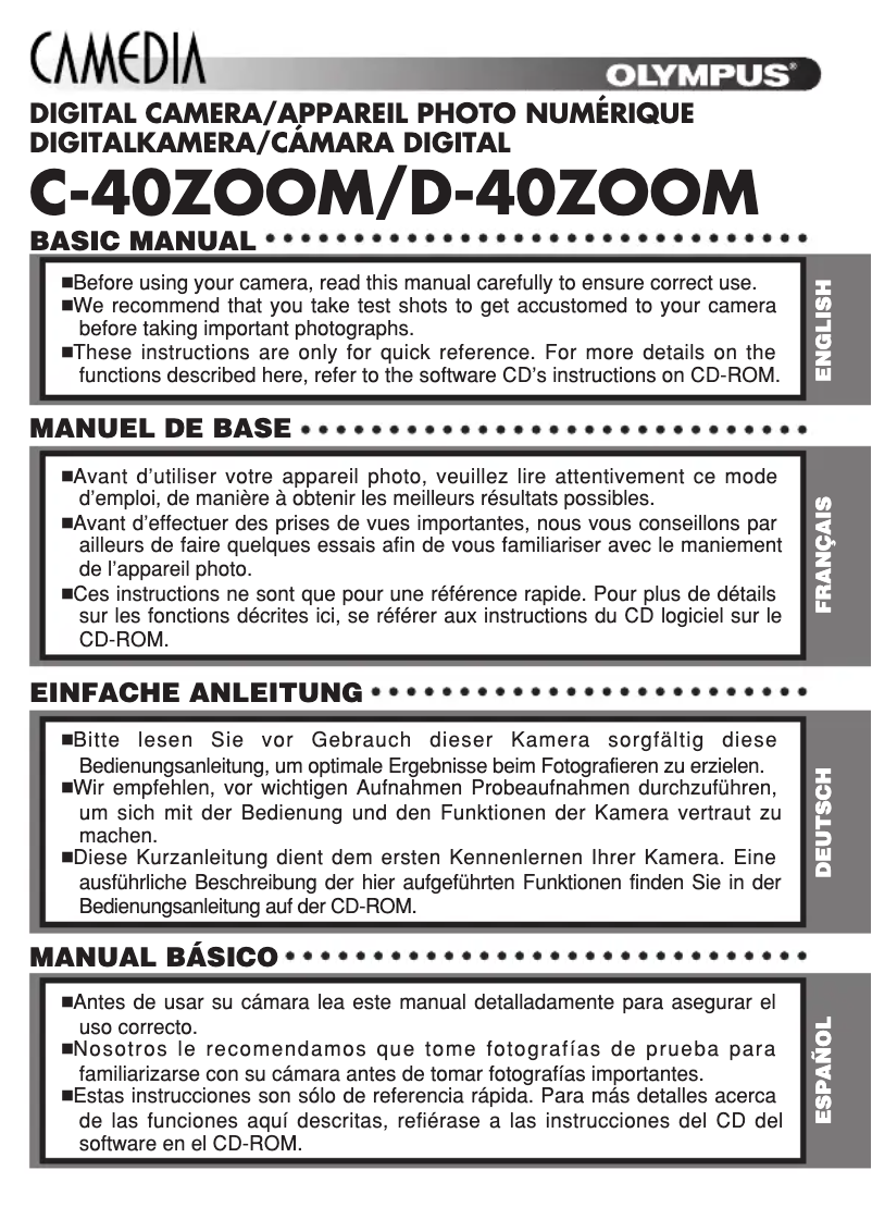 Imagen de la primera página del manual del dispositivo Camedia C-40 Zoom