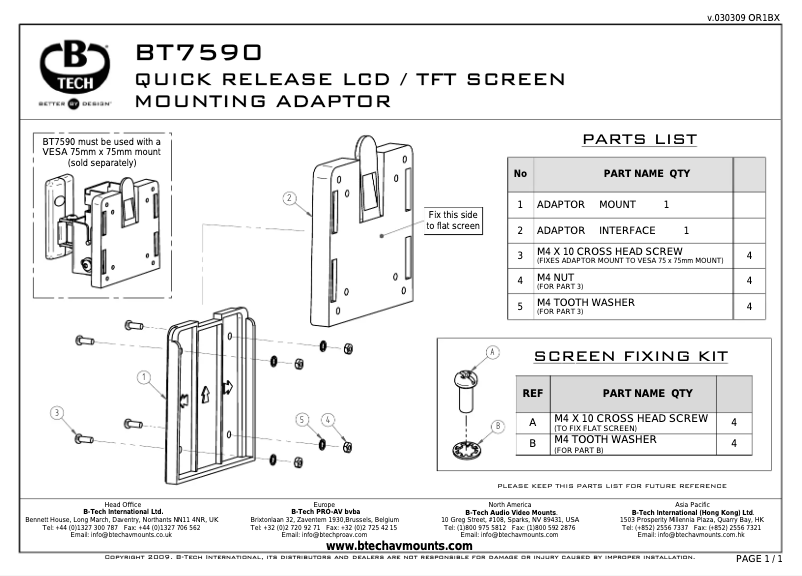 Page 1 de la notice Manuel utilisateur B-Tech BT7590