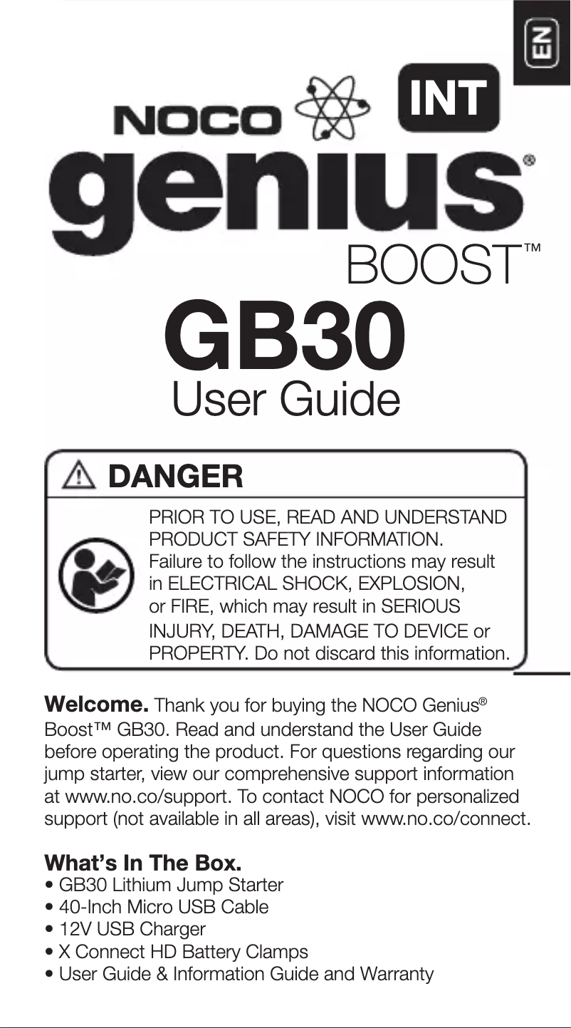 Page 1 de la notice Manuel utilisateur NOCO Genius GB30