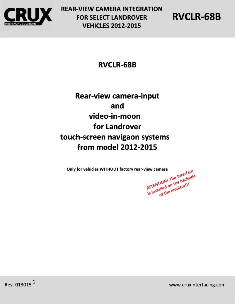 Page 1 de la notice Manuel utilisateur CRUX RVCLR-68B