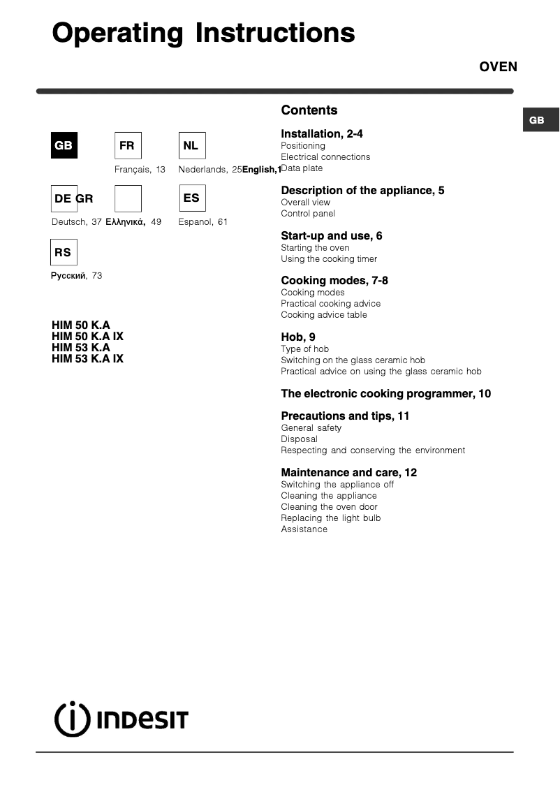 Image de la première page du manuel de l'appareil HIM 50 K.A IX