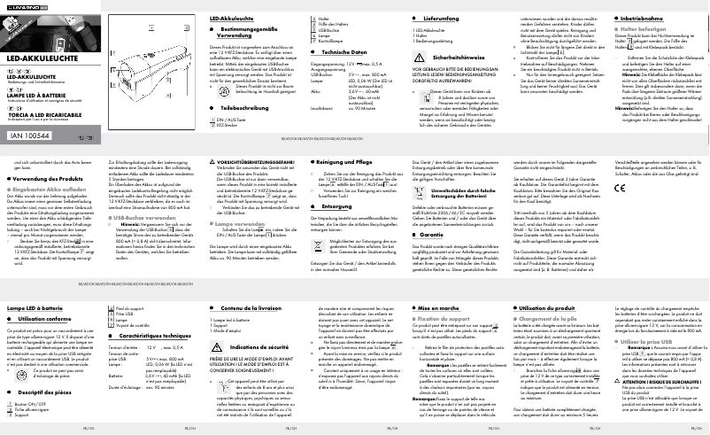 Page 1 de la notice Manuel utilisateur Livarno Lux 100544-14-01