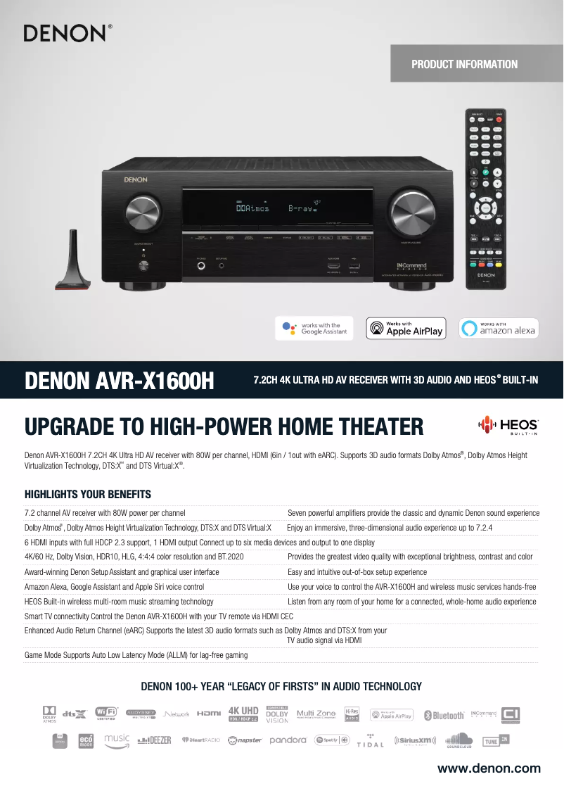 Page n°1 - Fiche technique Denon AVR-X1600H