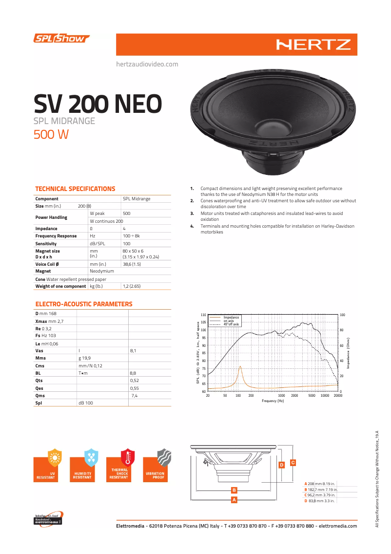 Page n°1 - Fiche technique Hertz SPL Show SV 200 NEO