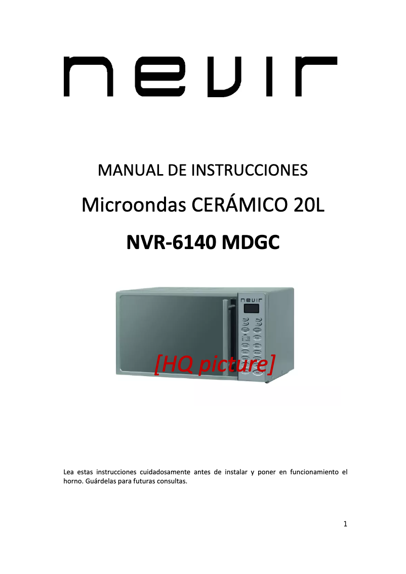 Page 1 de la notice Manuel utilisateur Nevir NVR-6140 MDGC