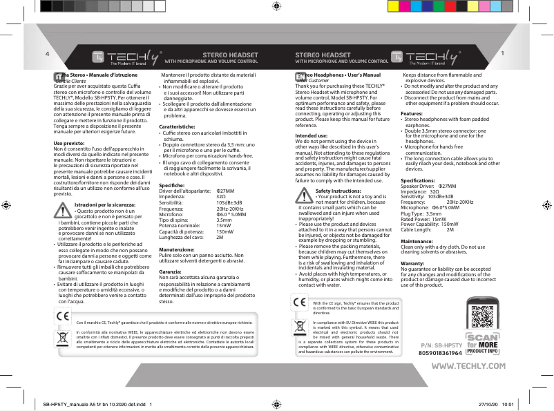 Page n°1 - Manuel utilisateur Techly SB-HP5TY