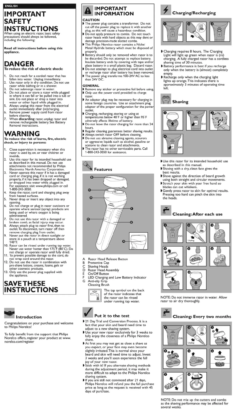 Image de la première page du manuel de l'appareil Norelco XA913