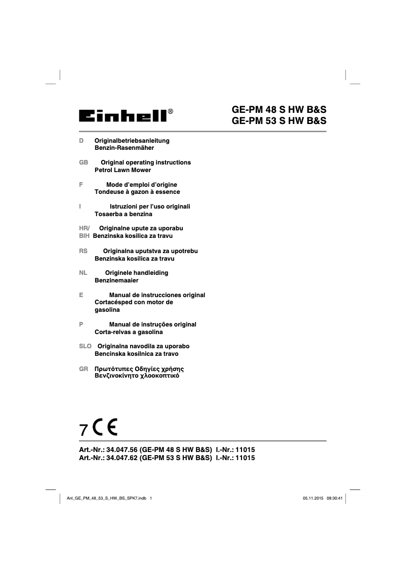 Page n°1 - Manuel utilisateur Einhell GE-PM 53 S HW B&S