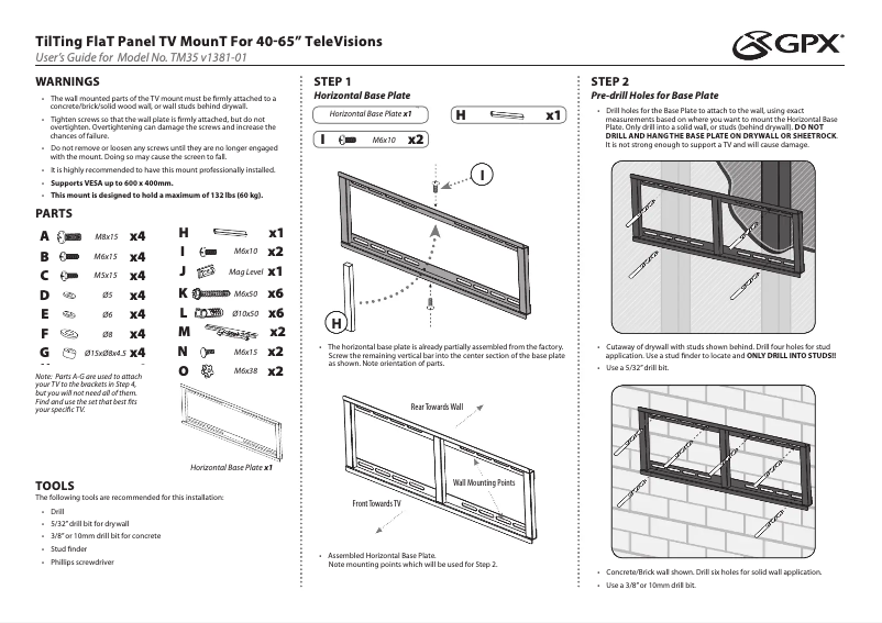 Page 1 de la notice Manuel utilisateur GPX TM35B=