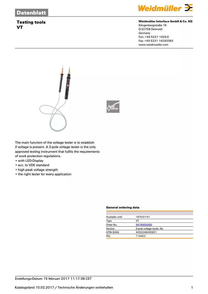 Page n°1 - Manuel utilisateur Weidmüller Volt Check 3,1