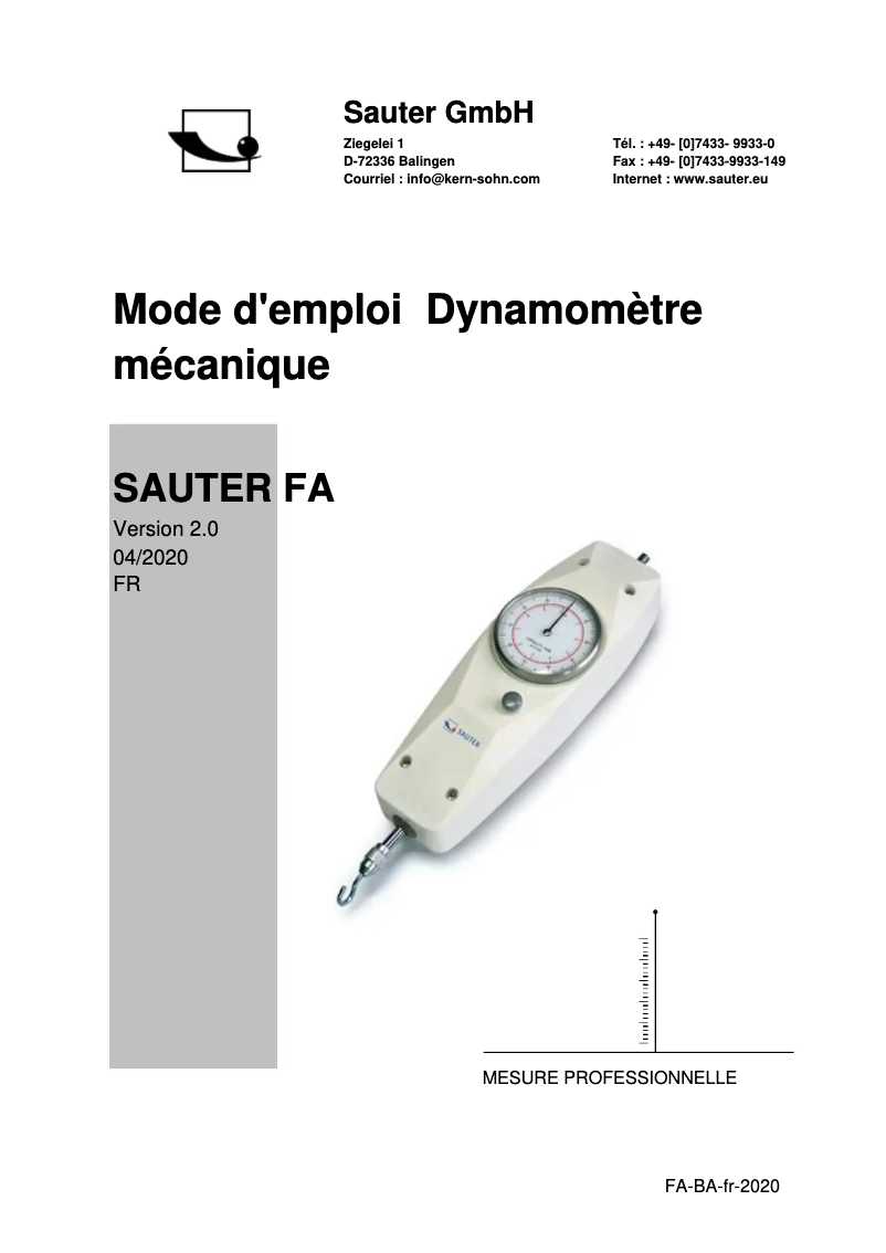 Page 1 de la notice Manuel utilisateur Kern FA 500G