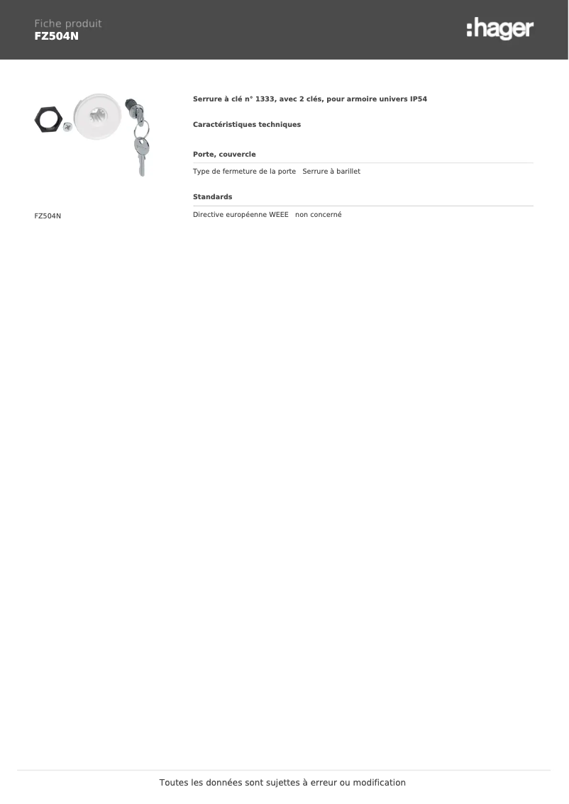 Page 1 de la notice Manuel utilisateur Hager FZ504N