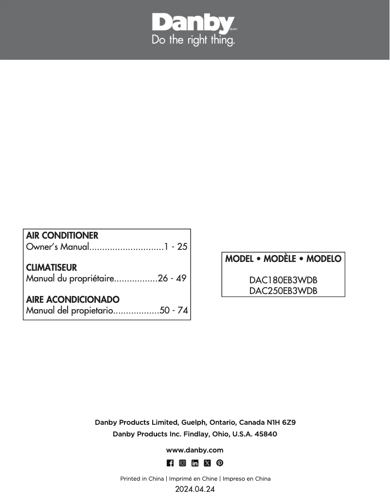 Página 1 del manual Manual de usuario Danby DAC250EB3WDB